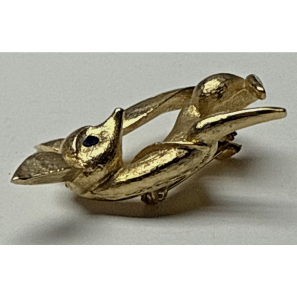 MCM Fox Pin Brooch Gold Tone Blue Rhinestone Eyes Dog Fennec - Picture 5 of 11